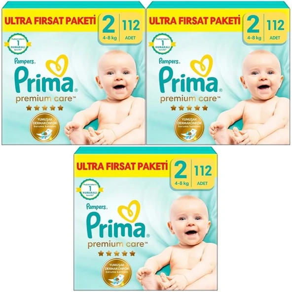 Prima Premium Care Bebek Bezi 2 Beden 4-8 KG Mini 336 Adet Aylık Ultra Fırsat Pk ürün görseli 1