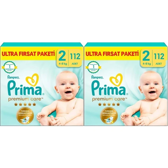Prima Premium Care Bebek Bezi 2 Beden 4-8 KG Mini 224 Adet Ekonomik Ultra Fırsat Pk ürün görseli 1