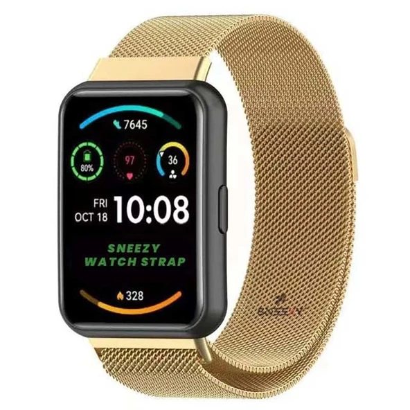 Huawei Watch Fit 2 Metal Hasır Kordon Woven Wire Metal Tasarım Kordon  Gold ürün görseli 1