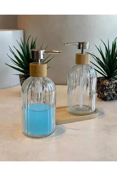 Zbern Home 2li Bambu stantlı Cam Sıvı sabunluk seti ürün görseli 1