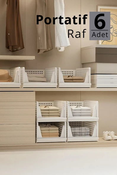 Mithra Life 6 lı Kayar Raf Organizer – Beyaz Dolap İçi Kıyafet, Aksesuar Düzenleyici MIT1262 ürün görseli 1