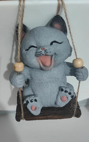 Sallanan Kedi Polyester Duvar Balkon Bahçe Süsü GRİ RENK ürün görseli 1