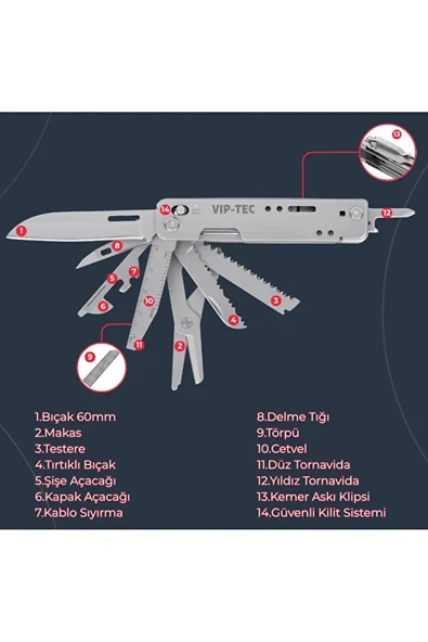 13 Fonksiyonlu Çelik Multitool Çakı - Resim 3