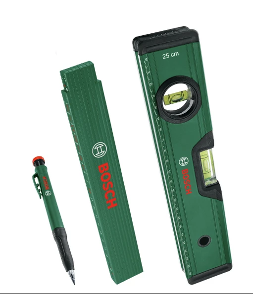 BOSCH Su Terazisi - Katlanır Metre - Kalemli İşaretleme Seti (1600A02W7S) ürün görseli 1