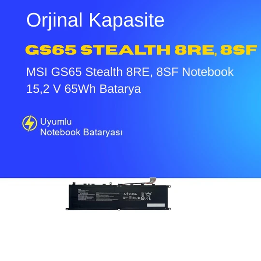MSI GS65 Stealth 8RE, 8SF Notebook 15,2 V 65Wh Batarya – Orjinal Uyumlu, Yüksek Performanslı ürün görseli 1