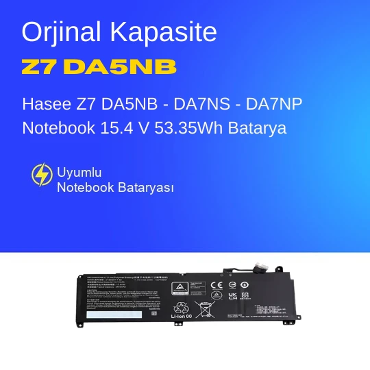 Hasee Z7 DA5NB - DA7NS - DA7NP Notebook 15.4 V 53.35Wh Batarya – Orjinal Uyumlu, Yüksek Performanslı ürün görseli 1