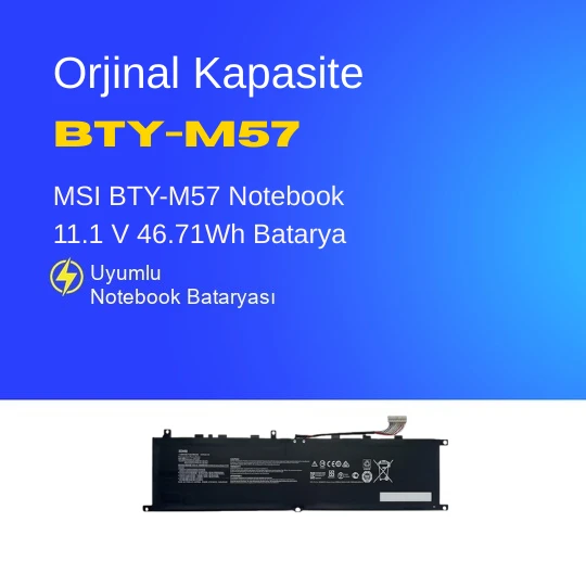 MSI BTY-M57 Notebook 11.1 V 46.71Wh Batarya – Orjinal Uyumlu, Yüksek Performanslı ürün görseli 1