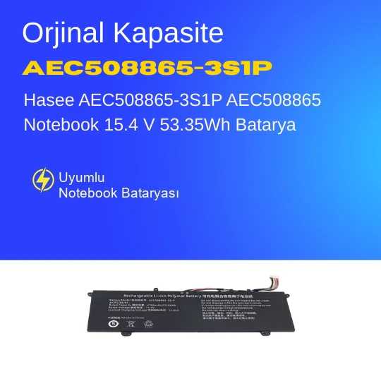 Hasee AEC508865-3S1P AEC508865 Notebook 15.4 V 53.35Wh Batarya – Orjinal Uyumlu, Yüksek Performanslı ürün görseli 1