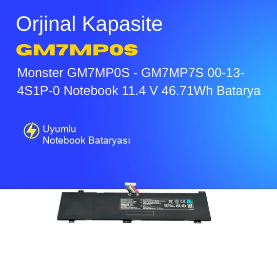 Monster GM7MP0S - GM7MP7S 00-13-4S1P-0 Notebook 11.4 V 46.71Wh Batarya – Orjinal Uyumlu, Yüksek Performanslı ürün görseli 1