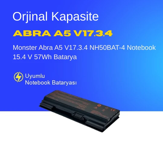 Monster Abra A5 V17.3.4 NH50BAT-4 Notebook 15.4 V 57Wh Batarya – Orjinal Uyumlu, Yüksek Performanslı ürün görseli 1