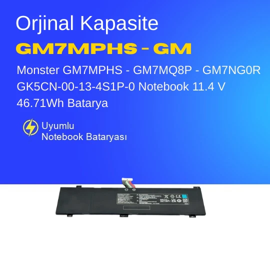 Monster GM7MPHS - GM7MQ8P - GM7NG0R GK5CN-00-13-4S1P-0 Notebook 11.4 V 46.71Wh Batarya – Orjinal Uyumlu, Yüksek Performanslı ürün görseli 1