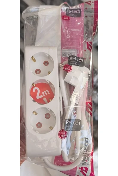 3lü Grup Priz  2 Metre Kablolu, Topraklı, Çocuk Korumalı Uzatma Kablosu ürün görseli 1