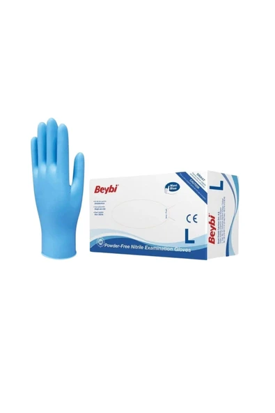Beybi Nitril Mavi Pudrasız Eldiven Large 100'lü ürün görseli 1
