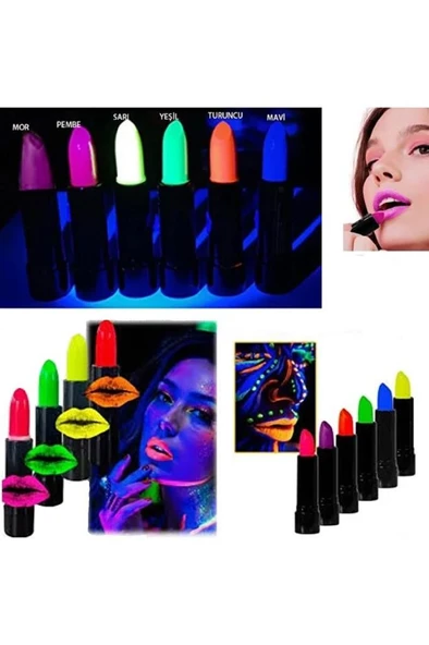 6 Adet Glow Parti Ruj Karanlıkta Parlayan Yanan Uv Neon Fosforlu Lipstick Dudak Yüz Boyama ürün görseli 1