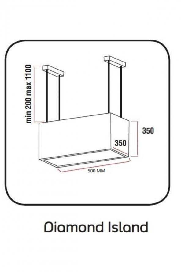 ALVEUS Diamond 90 cm  Siyah Ada Davlumbaz - Resim 3