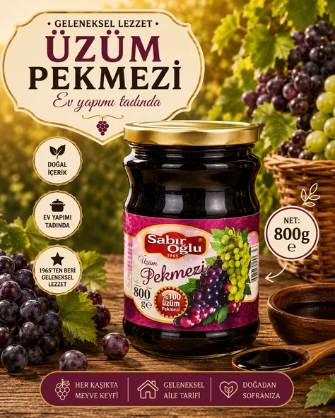 SABIROĞLU 800 GR PEKMEZ ÜZÜM PEKMEZİ KAVANOZ ürün görseli 1