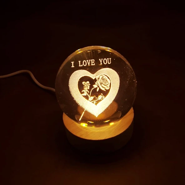 I Love You Işıklı Cam Küre ürün görseli 1