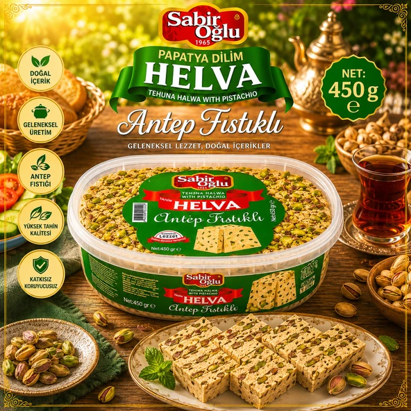 SABIROĞLU 450 GR HELVA PAPATYA FISTIKLI ürün görseli 1