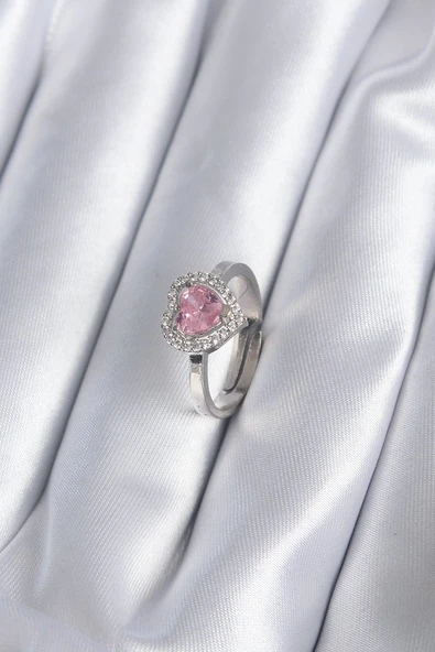 Pirinç Gümüş Renk Pembe Zirkon Taşlı Charm Model Kadın Yüzük - TJ-BYK2864 ürün görseli 1