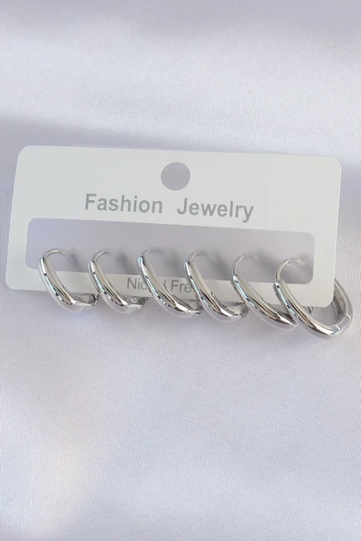 Pirinç Gümüş Renk Oval Küpe Seti - TJ-BKP8999 ürün görseli 1