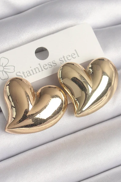 Pirinç Gold Renk Bomba Kalp Model Kadın Küpe - TJ-BKP10236 ürün görseli 1