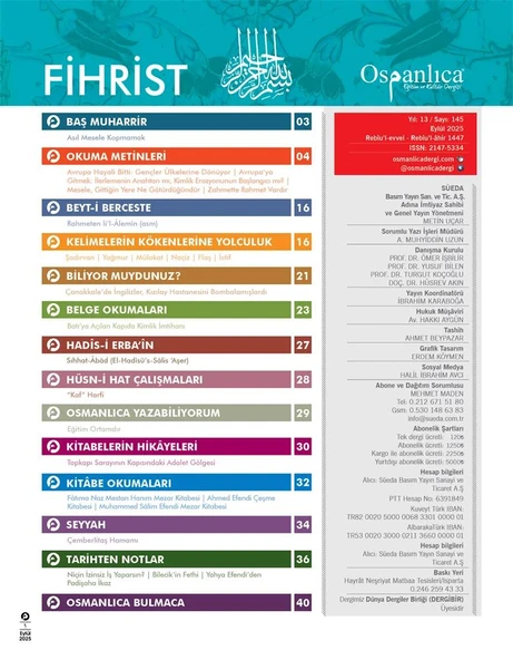 Eylül 2025 Osmanlıca Dergisi - Resim 2