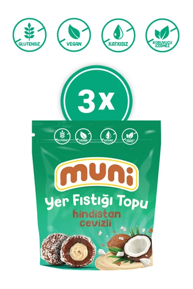 muni Glutensiz, Katkısız Hindistan Cevizli Yer Fıstığı Topu 3'lü ürün görseli 1