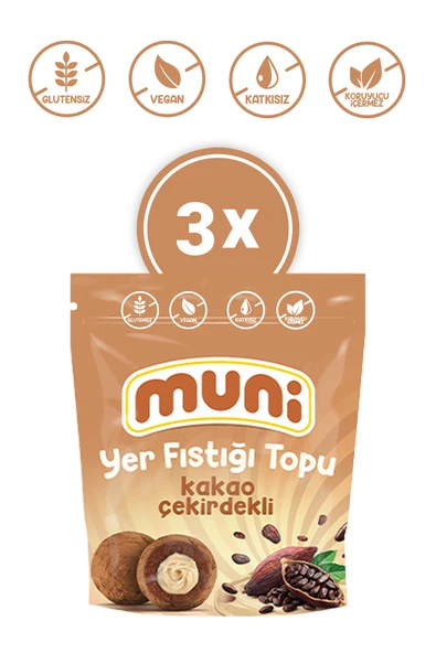 muni Glutensiz, Katkısız Kakao Çekirdekli Yer Fıstığı Topu 3'lü ürün görseli 1