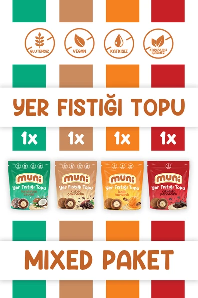 muni Karma Yer Fıstığı Topları Sağlıklı Atıştırmalık Tanışma Paketi (Glutensiz/Şeker İlavesiz) ürün görseli 1