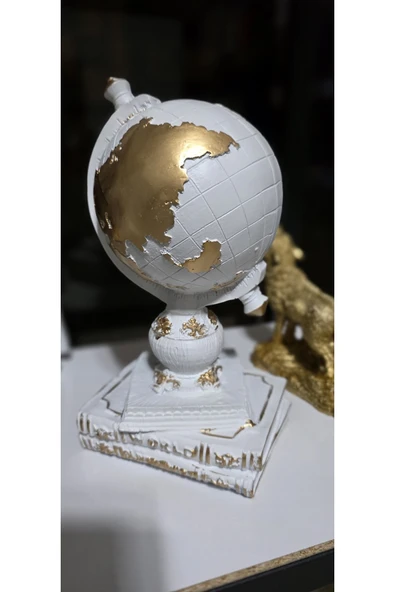 FREFLY STORE Kitaplı Dünya Dekoratif Küre Atlas Heykeli Beyaz Biblo ürün görseli 1