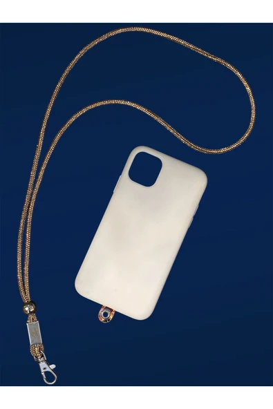 Tüm Kılıflara Uyumlu Altın Rengi Taşlı Boyun Telefon Askısı ürün görseli 1