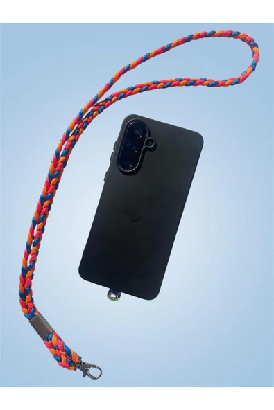 Tüm Kılıflara Uyumlu Mavi-Turuncu-Pembe Boyun Telefon Askısı ürün görseli 1