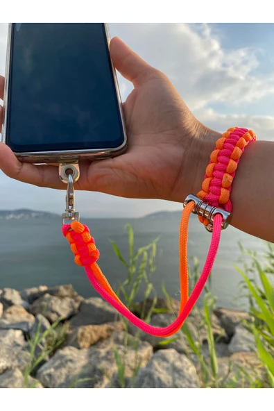 Tüm Kılıflara Uyumlu Turuncu-Pembe El Telefon Askısı ürün görseli 1