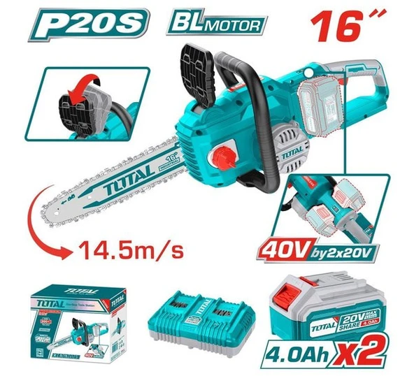 Total TGSLI 401682 40 V 8 A Akülü Zincirli Testere Hızar Ağaç Kesme Makinesi Çift Akülü ürün görseli 1