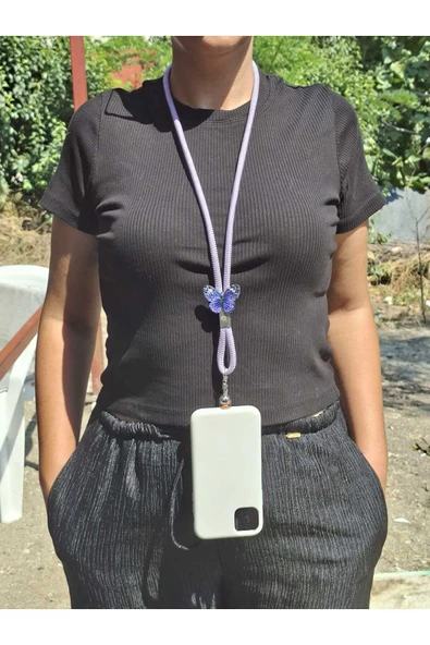TÜM KILIFLARA UYUMLU LİLA KELEBEK TELEFON BOYUN ASKISI ürün görseli 1