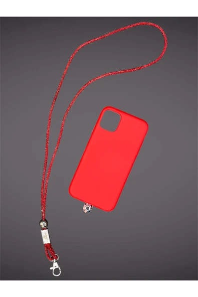Tüm Kılıflara Uyumlu Kırmızı Taşlı Boyun Telefon Askısı ürün görseli 1
