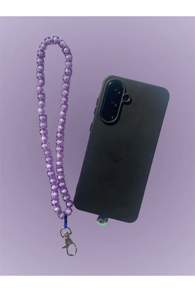 Tüm Kılıflara Uyumlu Mor Boncuklu El Telefon Askısı ürün görseli 1