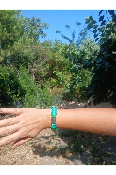 Paracord Bileklik Mavi-Yeşil cobra modeli - Resim 2