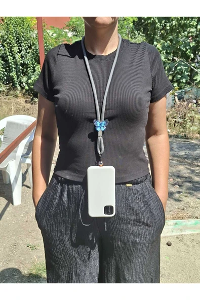TÜM KILIFLARA UYUMLU ANTRASİT KELEBEK TELEFON BOYUN ASKISI ürün görseli 1