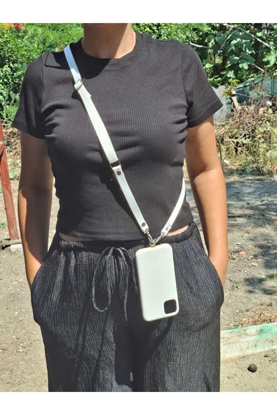 TÜM KILIFLARLA UYUMLU BEYAZ CROSSBODY (AYARLANABİLİR) TELEFON ASKISI ürün görseli 1