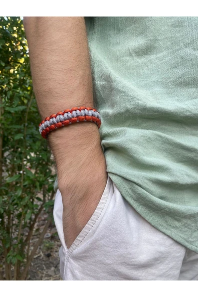 Paracord Bileklik Turuncu-Gri Cobra modeli ürün görseli 1