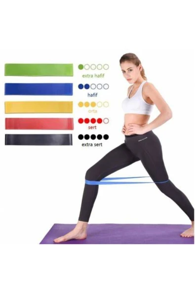 Pilates Direnç Lastiği Aerobik Yoga Gym Egzersiz Bandı Spor Seti Plates 5'li Bant Seti ürün görseli 1