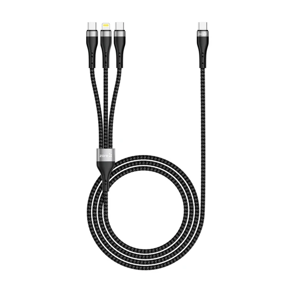 ZR-45 3in1 USB-A to Lightning - Type-C - Type-C Şarj ve Data Kablosu 20W 1.5M ürün görseli 1