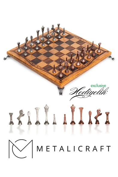 MC55 Limited Edition Metal Satranç Takımı | Gerçek Kayın Ağacı Satranç Tahtası - 30x30cm | Antik Taşlar ürün görseli 1