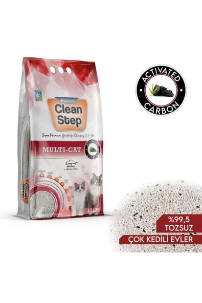 Clean Step Multi-Cat Çoklu Kediler için Aktif Karbonlu Topaklanan Doğal Kedi Kumu İnce 10 Lt ürün görseli 1