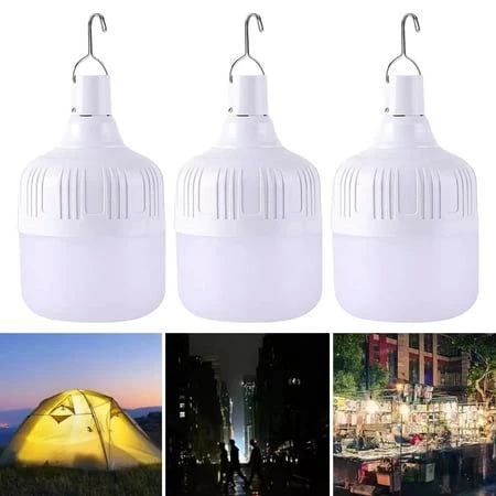 3 Adet Adet USB Şarjlı, 30 Watt, 3 Işık Modlu Beyaz Işık, Kamp, Piknik, Bekçi, Balıkçı, Çadır Ampulü ürün görseli 1