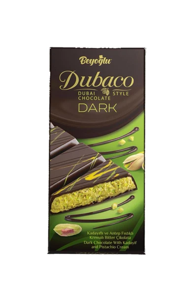 Beyoğlu Dubaco Dark Çıtır Kadayıflı Ve Antep Fıstık Kremalı Bitter Çikolata 200 Gr. ürün görseli 1