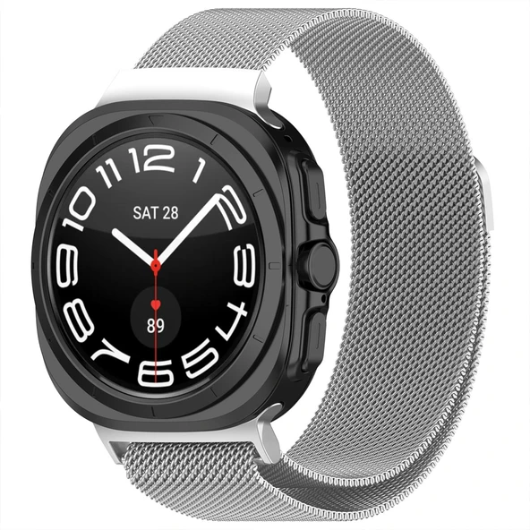 Samsung Galaxy Watch Ultra 47mm İle Uyumlu Milanese Paslanmaz Manyetik Tokalı Metal Hasır Kordon  Gümüş ürün görseli 1
