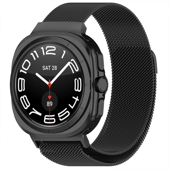 Samsung Galaxy Watch Ultra 47mm İle Uyumlu Milanese Paslanmaz Manyetik Tokalı Metal Hasır Kordon  Siyah ürün görseli 1