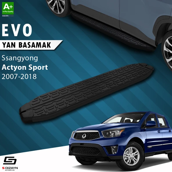 S-Dizayn Ssangyong Actyon Sports Evo Siyah Yan Basamak 203 Cm 2007-2018 A+ Kalite ürün görseli 1